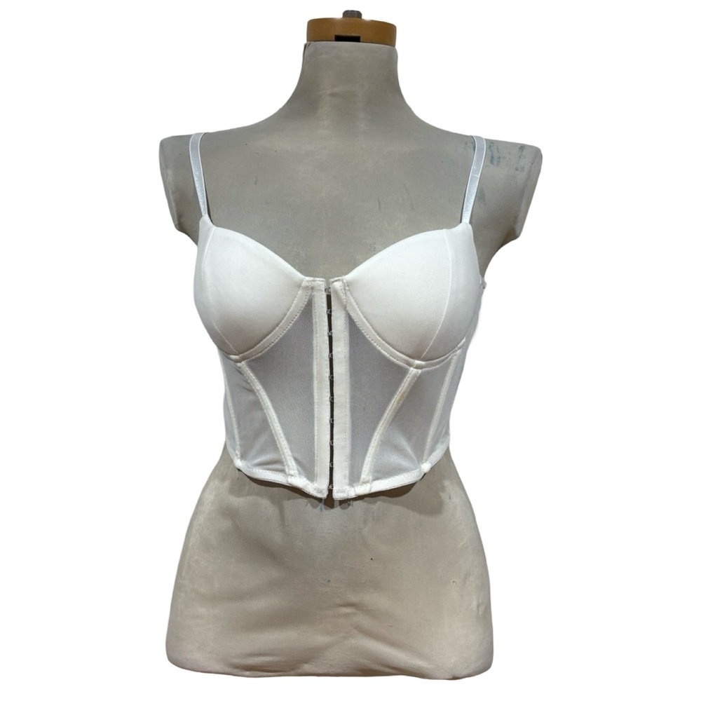 White Sheer Corset Crop Top Underwire Spaghetti Strap Bustier Y2K Tank Top
